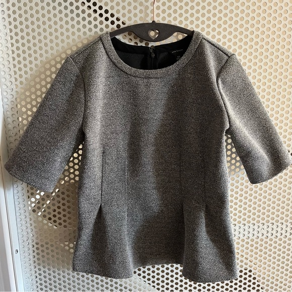 Ann Taylor Tweed Peplum Structured Short-sleeve Top Size XS in Heather Grey GUC - Picture 2 of 11